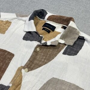 Porter & Ash Rayon Linen Geometric Button-Up Shirt Men S Multicolor Short Sleeve